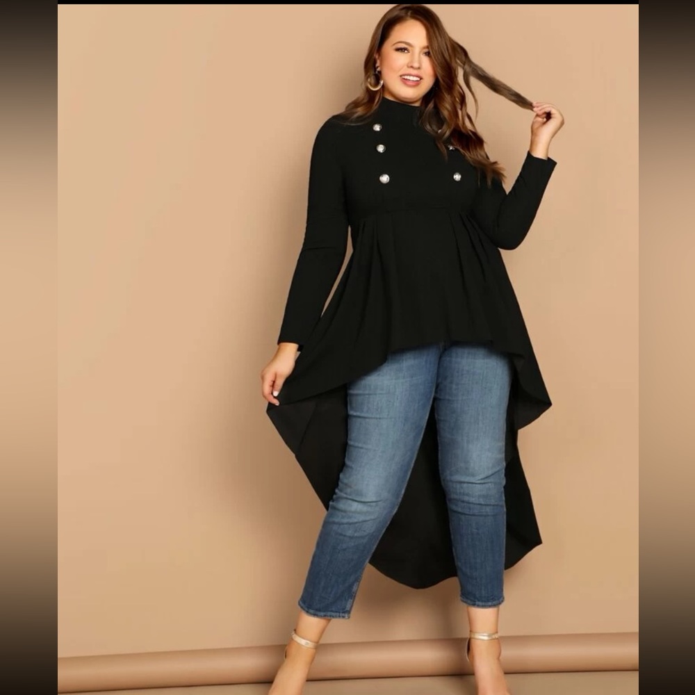 2xl SHEIN Plus Mock-neck Dip Hem Top - black